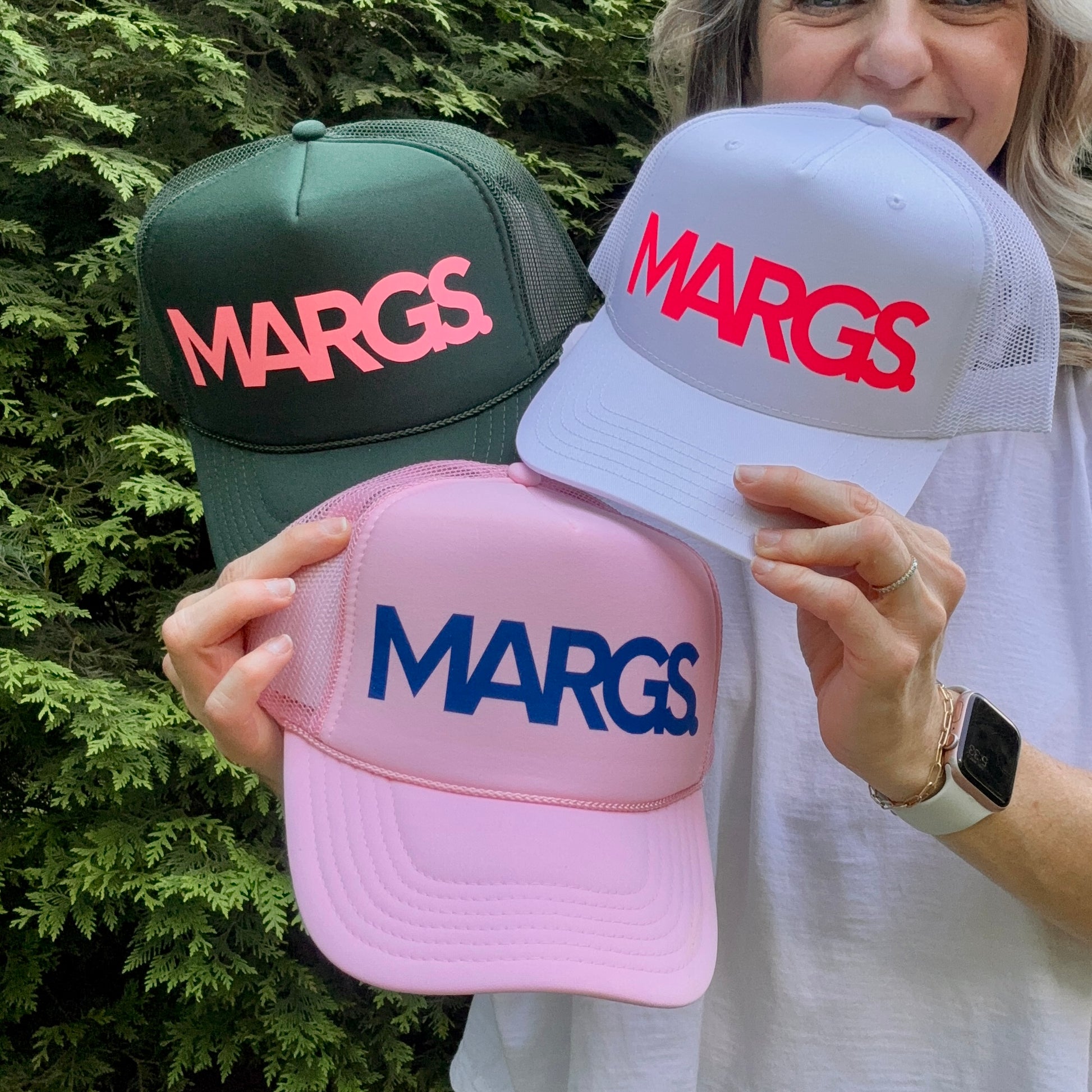 Women's high profile trucker hat with margs print
