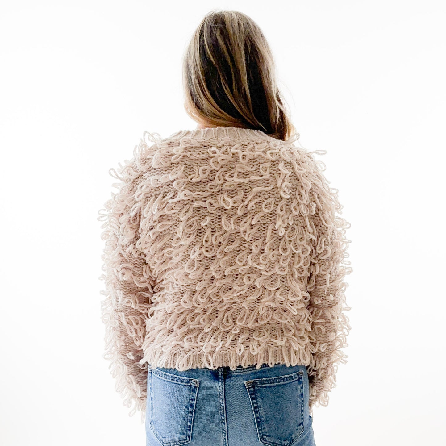 Fuzzy Loop Shag Crewneck Cropped Sweater