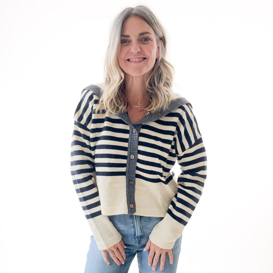 Striped Collared Cardigan Sweater