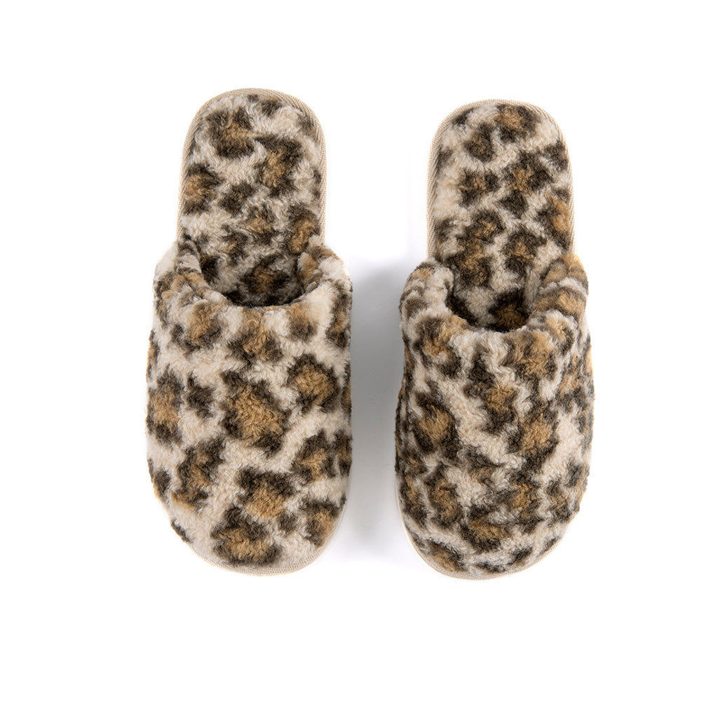 Leopard Faux Fur Slippers with Rubber Outsole