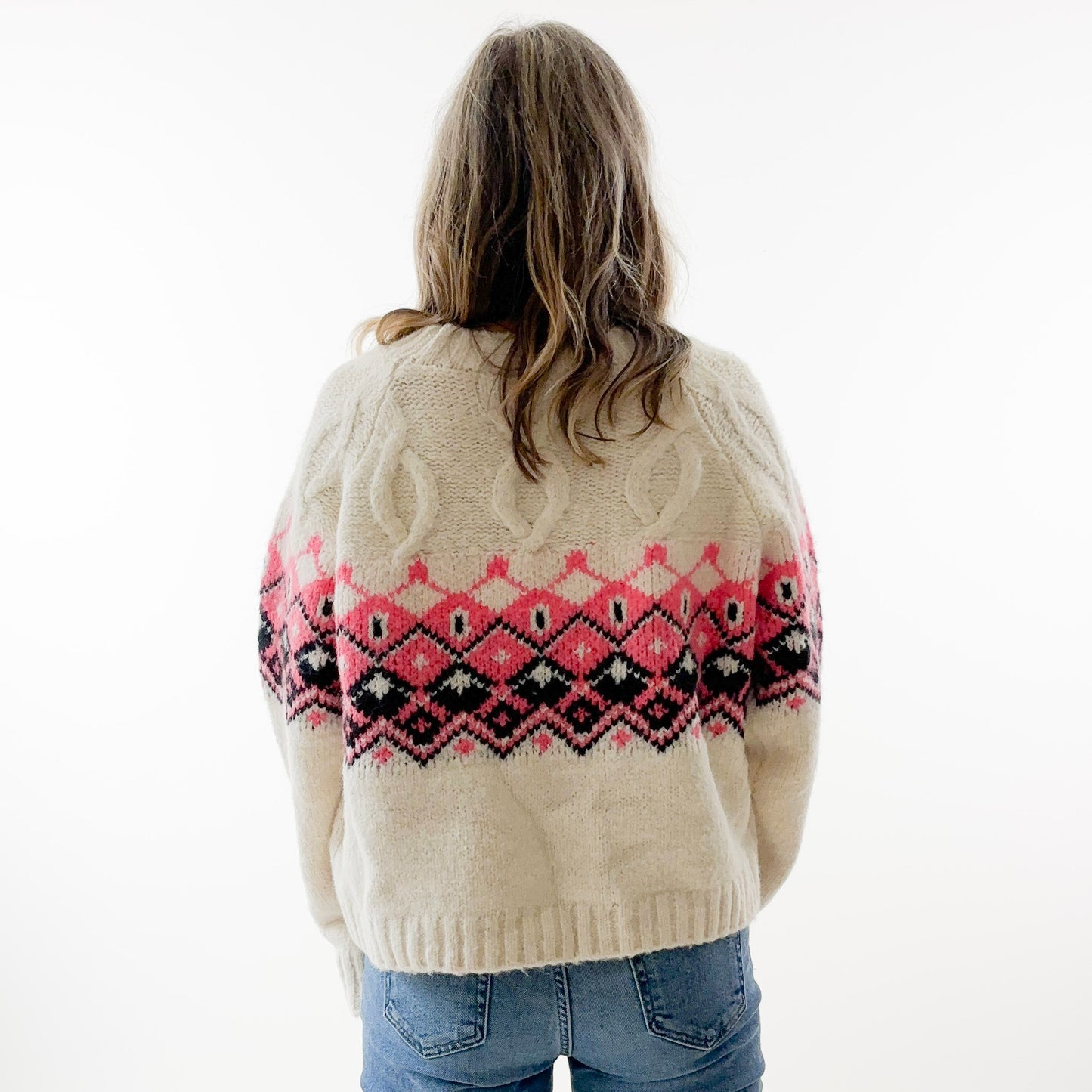 Après Perfect Fair Isle Cable Knit Crewneck Sweater