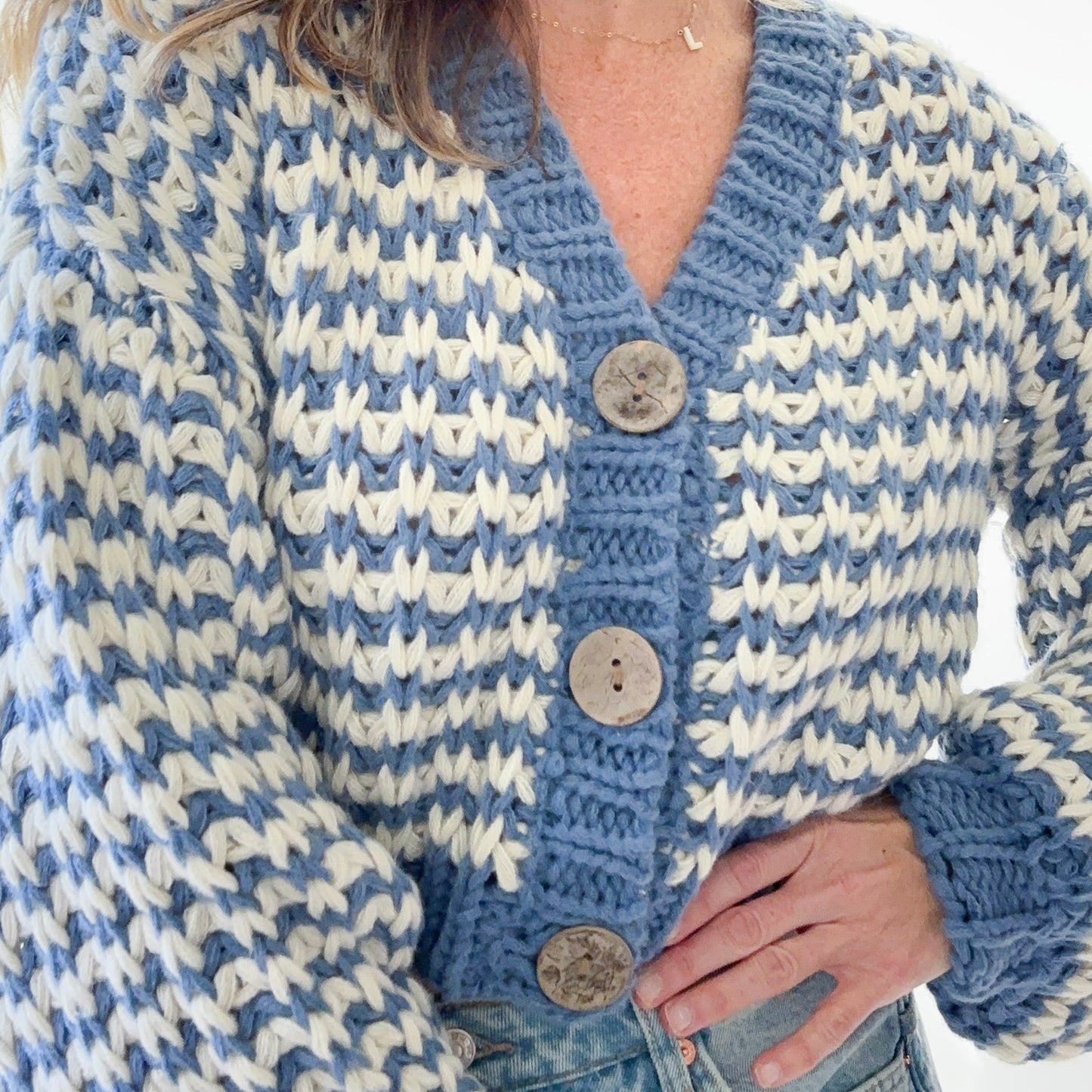 SALE Striped Birdseye Knit Button Front Grandpa Cardigan