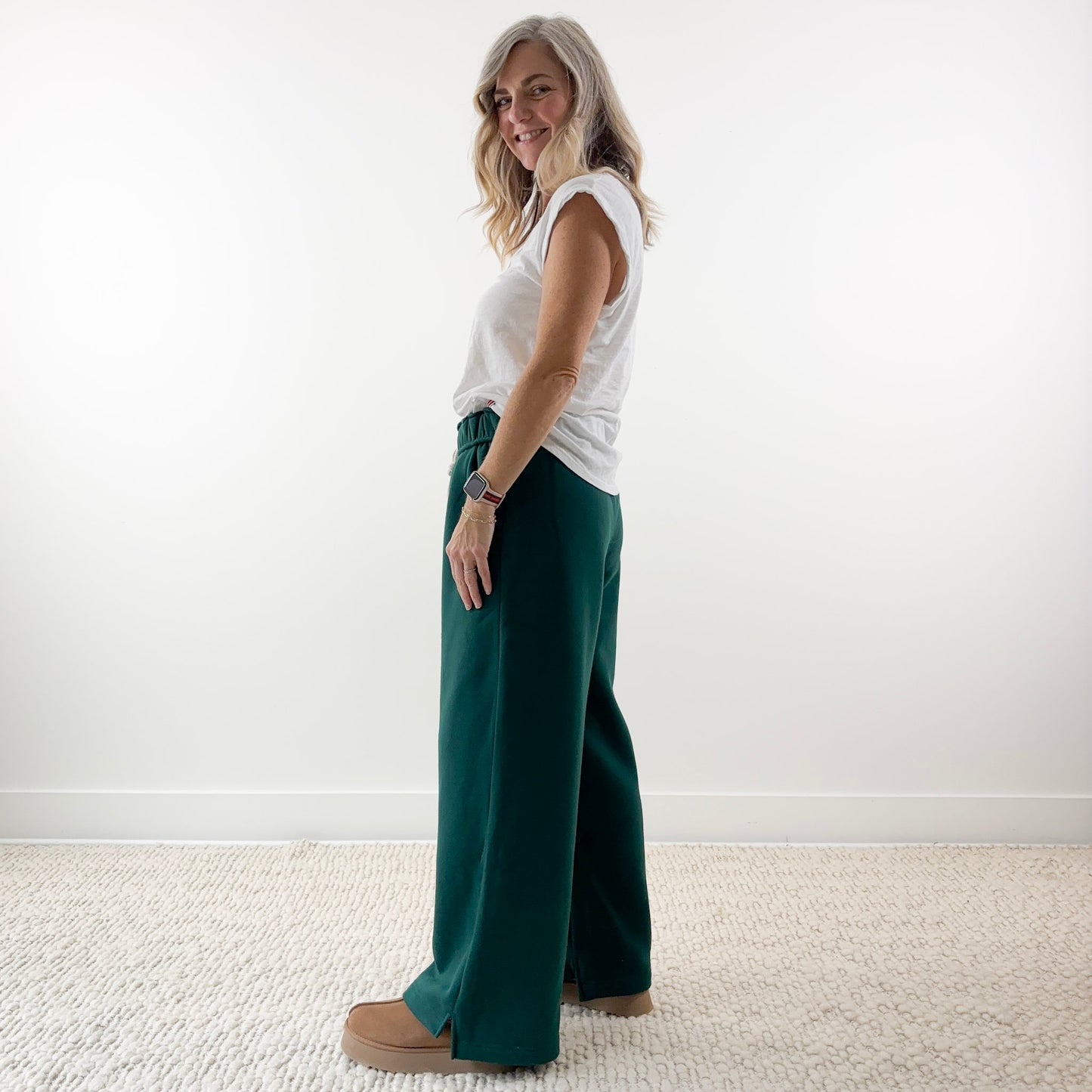 Fleece Wide Leg Fold Over Waist Drawstring Pant