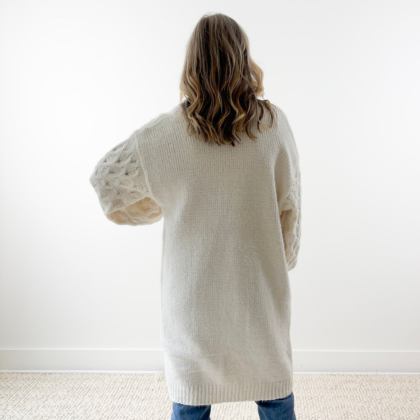 Long Cable Knit Sleeve Cardigan