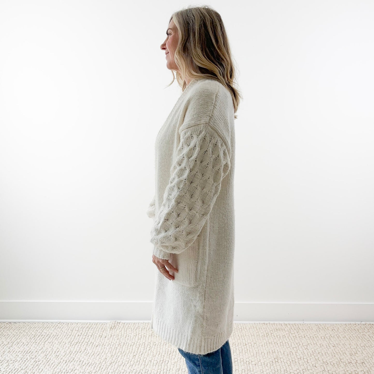 Long Cable Knit Sleeve Cardigan