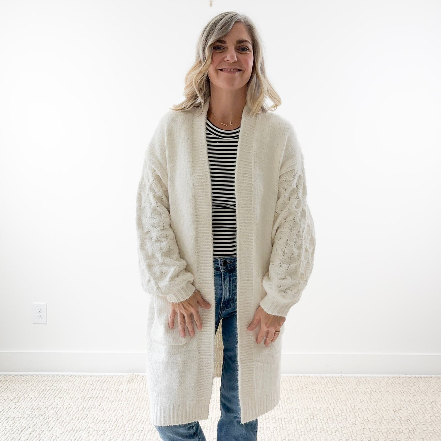 Long Cable Knit Sleeve Cardigan