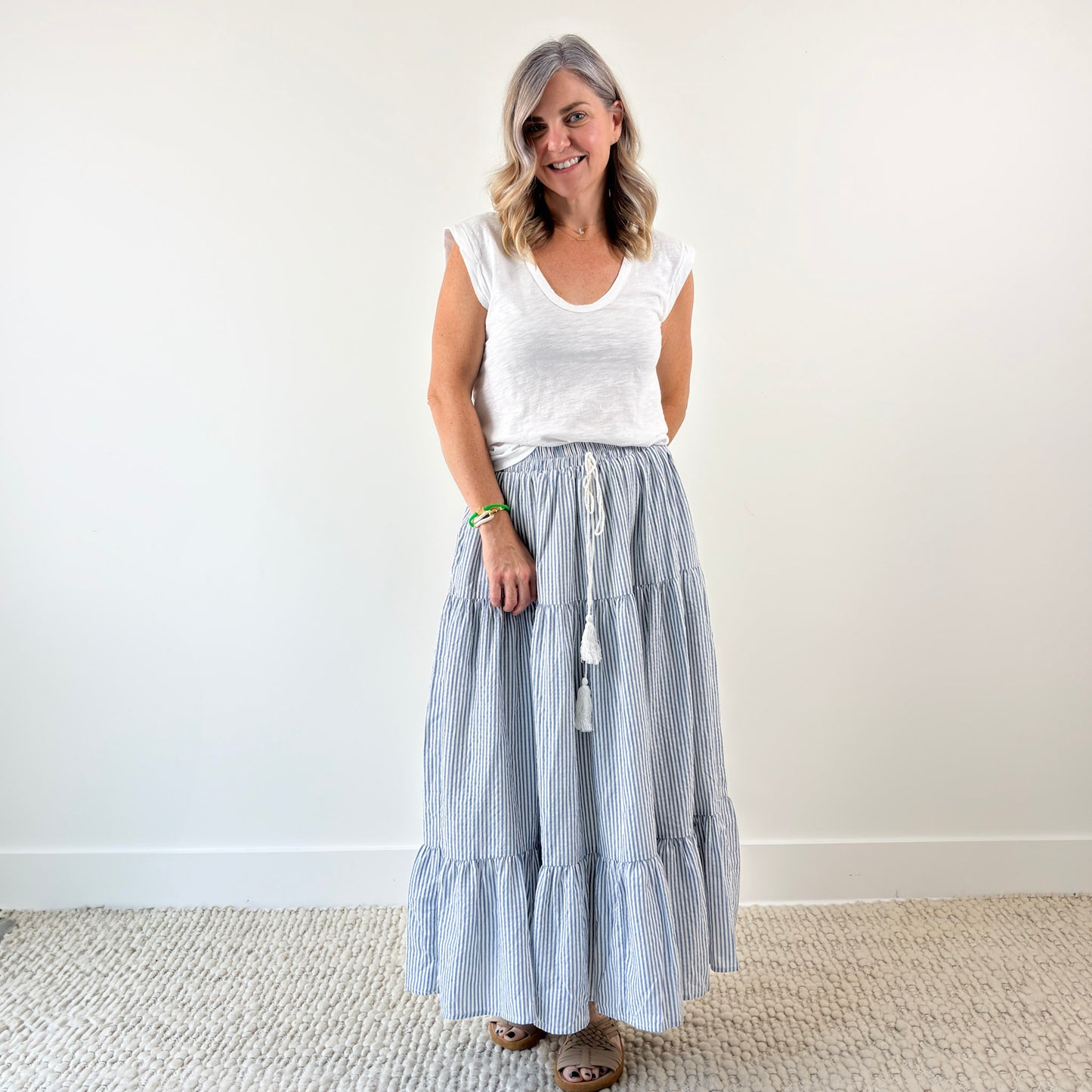 SALE Tiered Striped Maxi Skirt