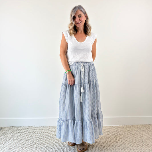 Tiered Striped Maxi Skirt