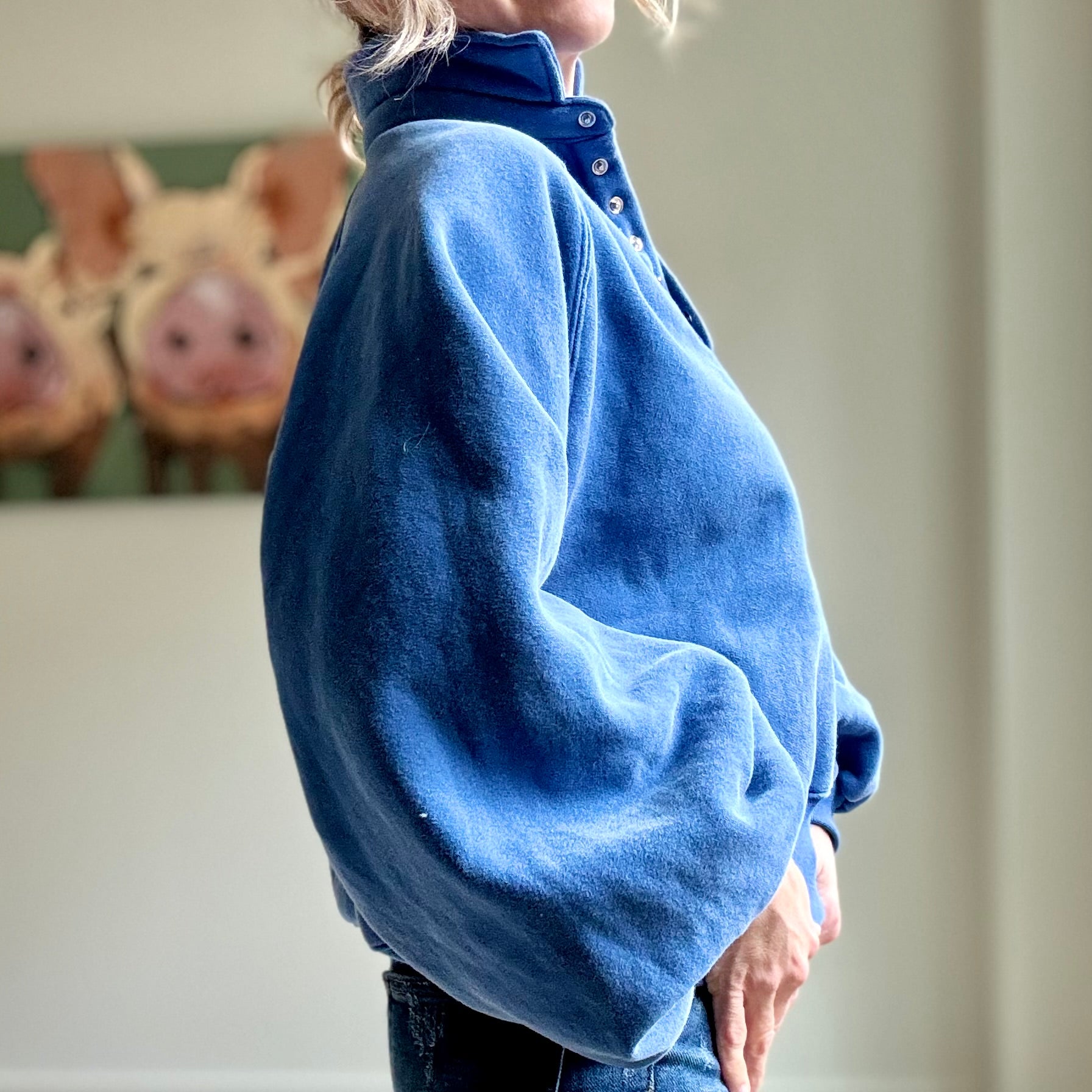 Cobalt Blue Apres Ski Embroidery Oversized Sweatshirt with Balloon Sleeve