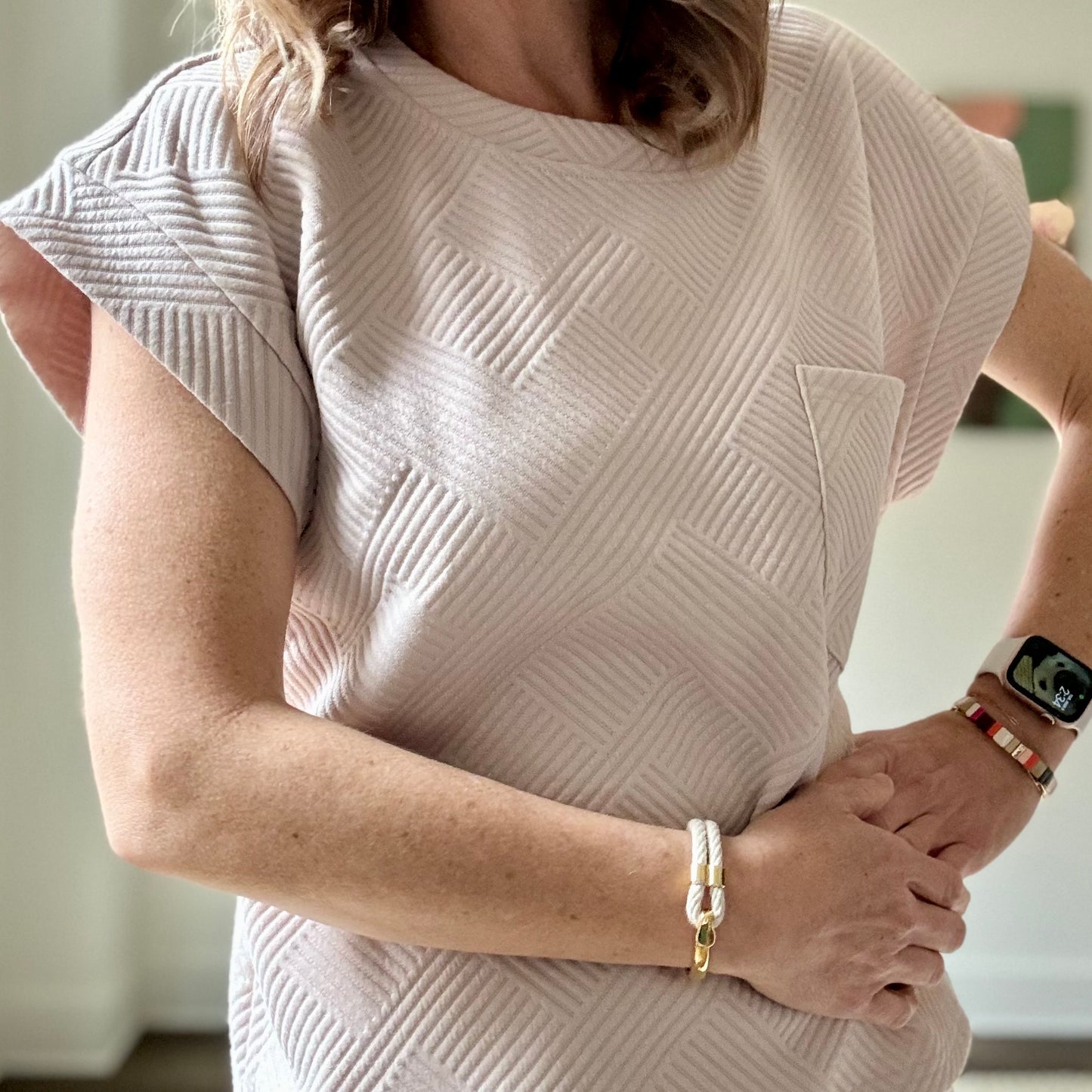 Tan textured fabric loose fit pocket tee 