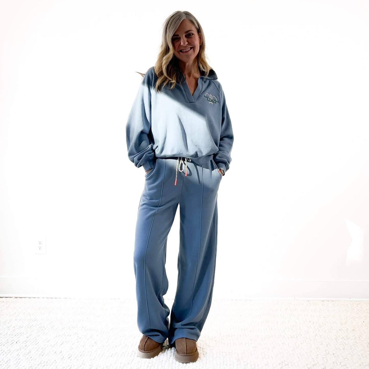 Super Cozy Fleece Wide Leg Front Seam Drawstring Sweatpant