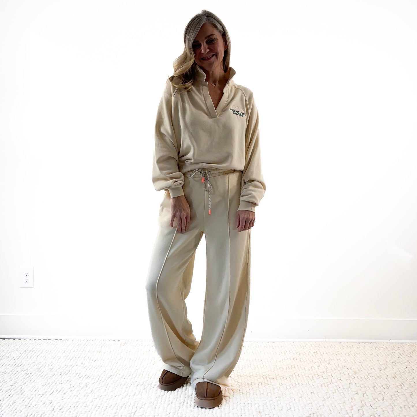 Super Cozy Fleece Wide Leg Front Seam Drawstring Sweatpant