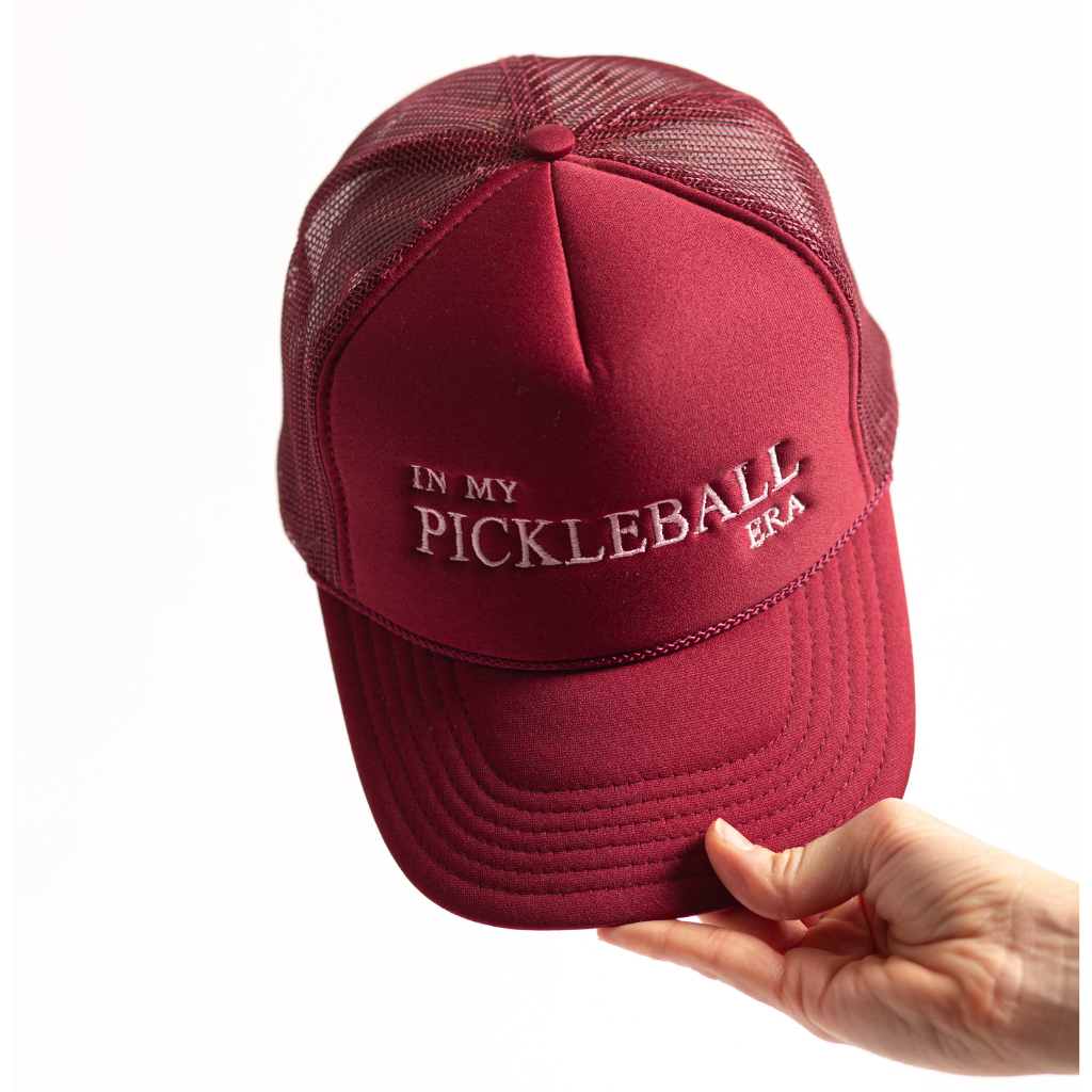 Burgandy in my pickleball era high profile trucker hat