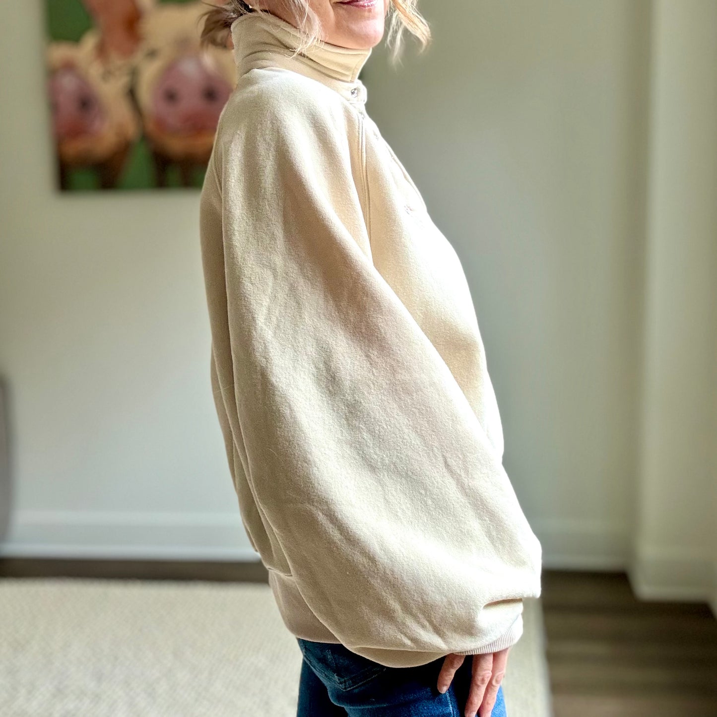 Ivory Apres Ski Embroidery Oversized Sweatshirt with Balloon Sleeve