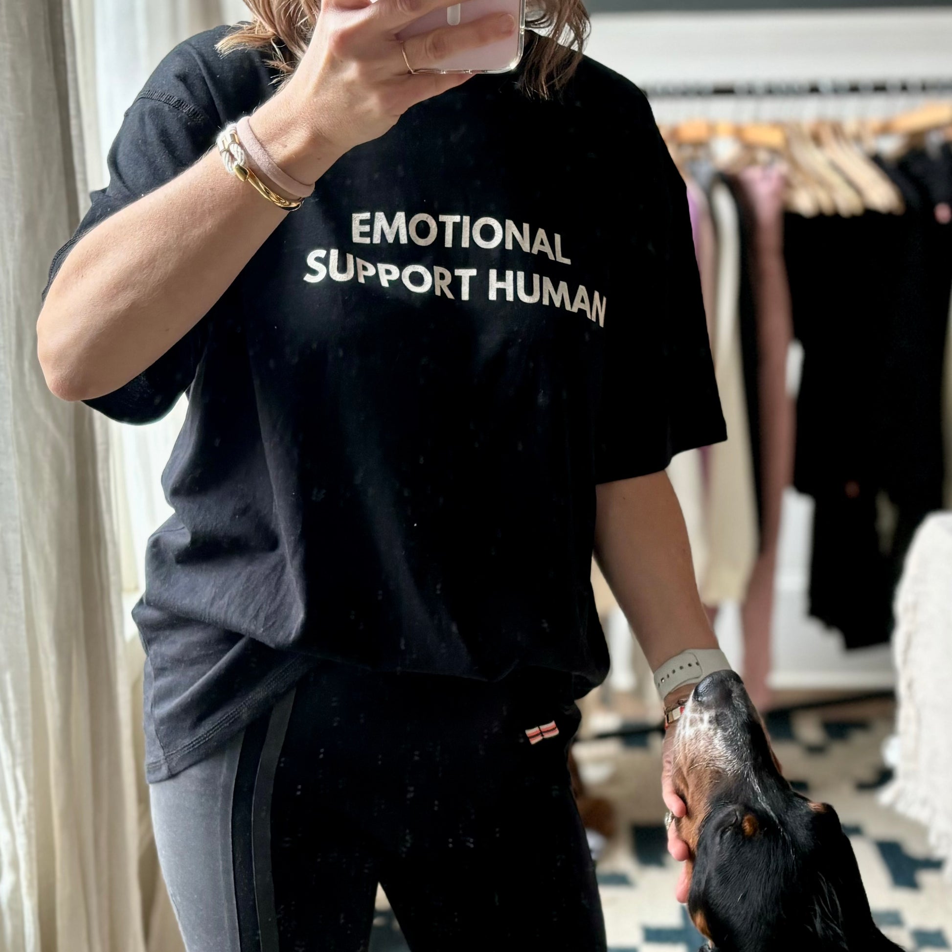 Black Emotional Support Human Short Sleeve Crewneck Unisex Tee Shirt