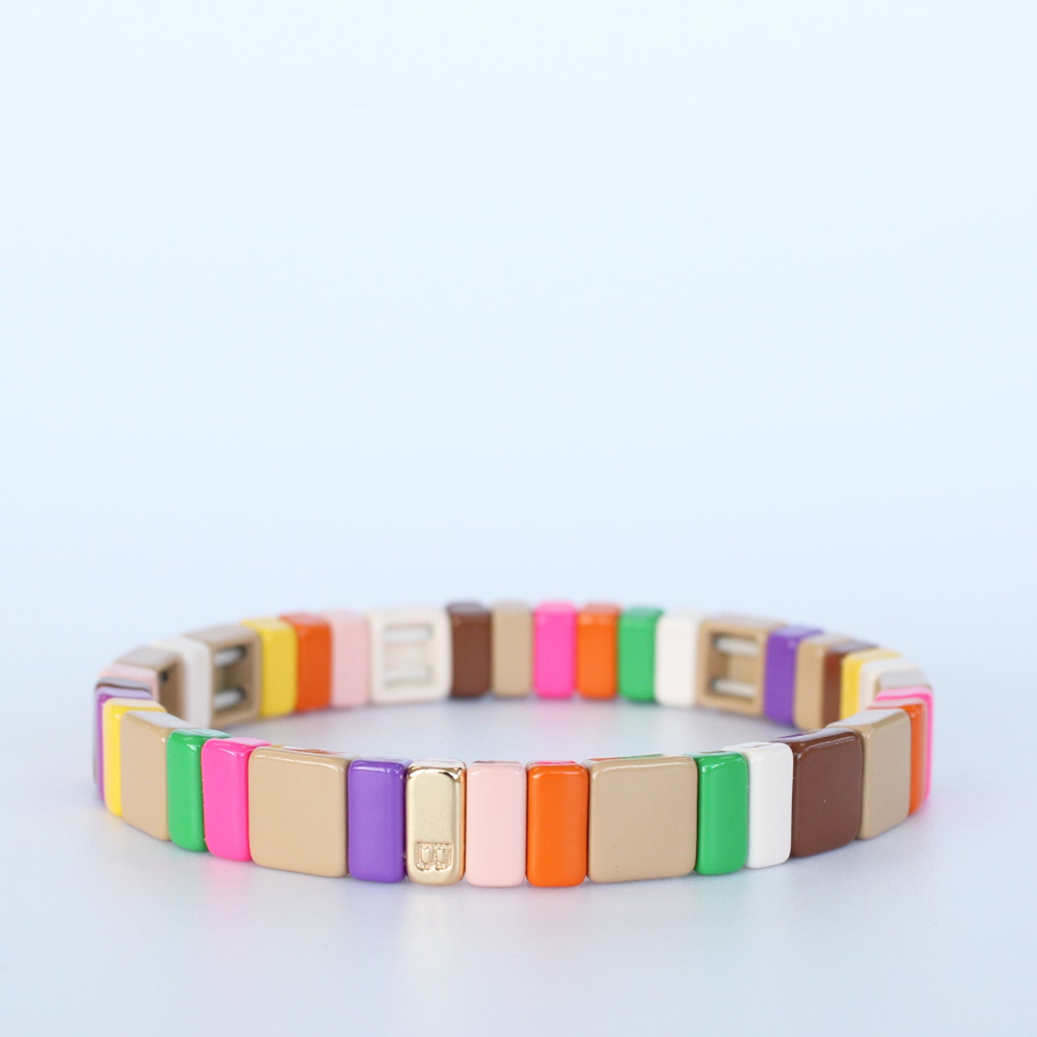 Square bright colors enamel tile stretch bracelet