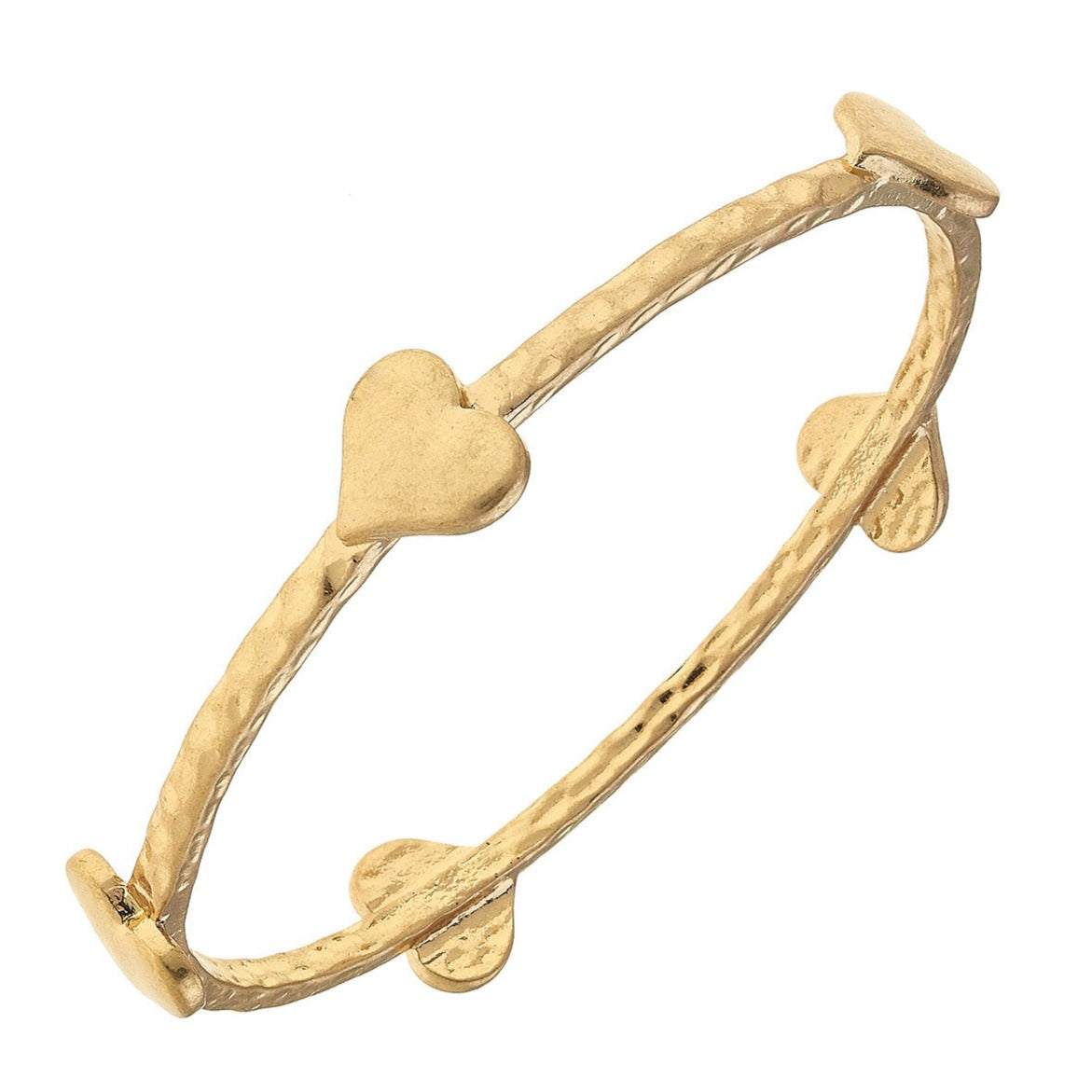 Hammered gold heart bangle bracelet