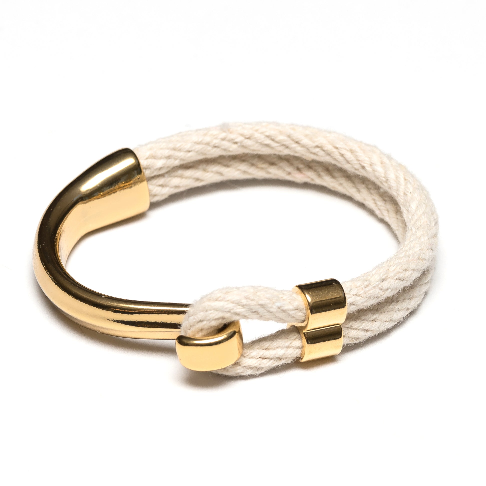 Ivory rope bracelet with gold hook closure
