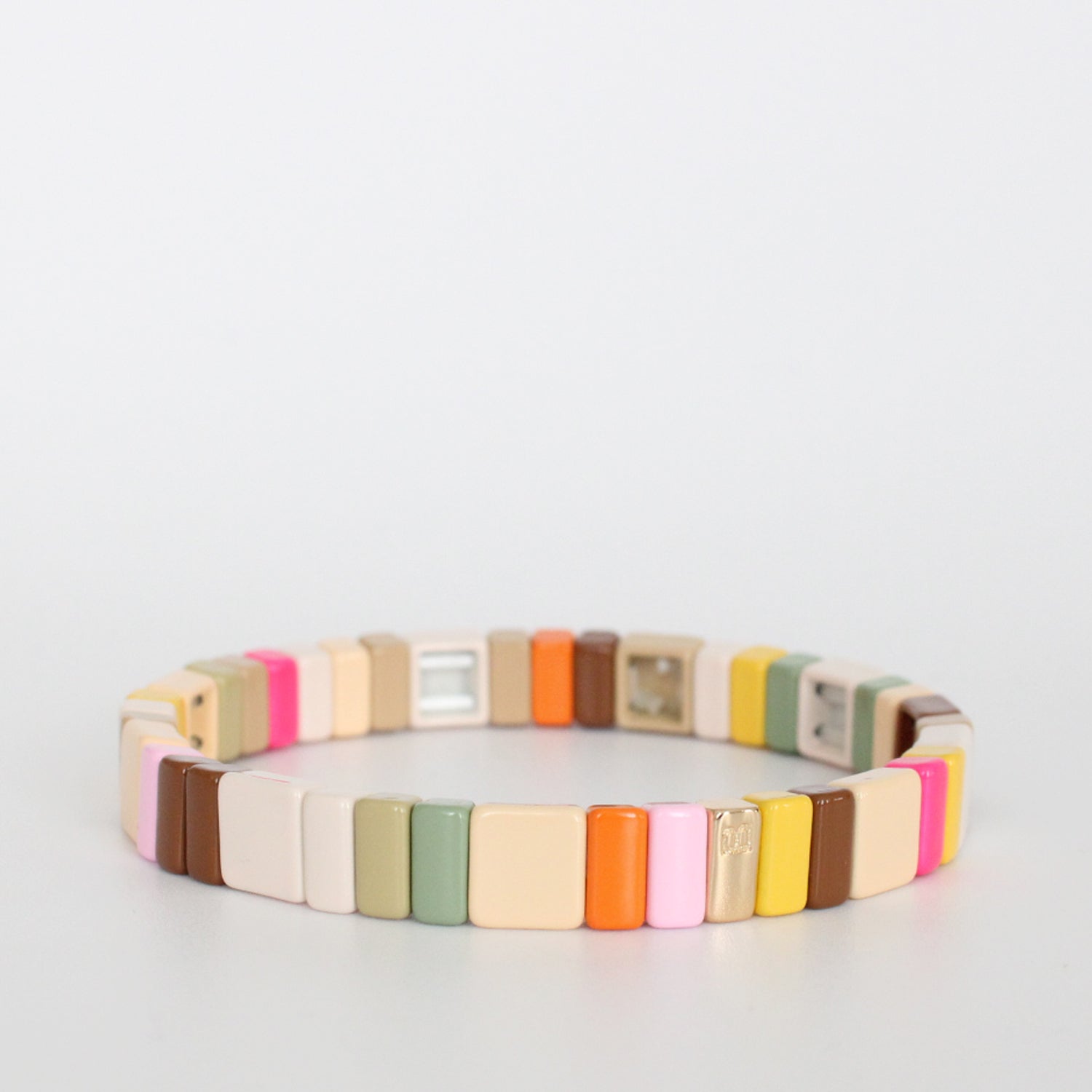 Square tile pastel multi color and cold stretch bracelet