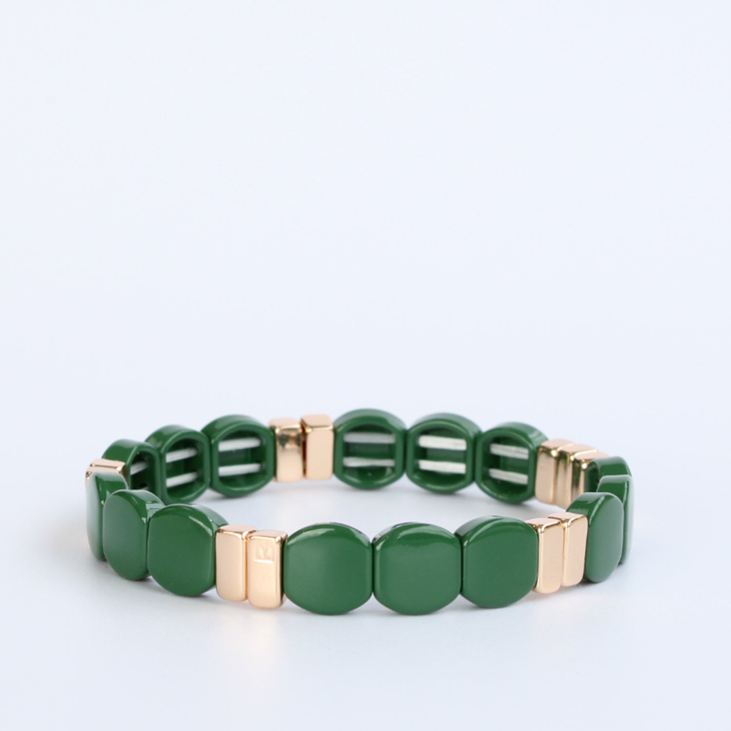 Dark green enamel and gold tile stretch bracelet