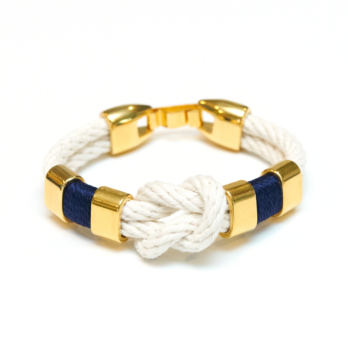 Nautical ivory knot rope braelet with navy and gold details
