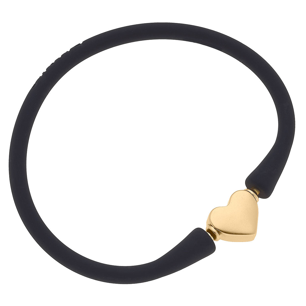Gold heart charm with black silicone band bracelet