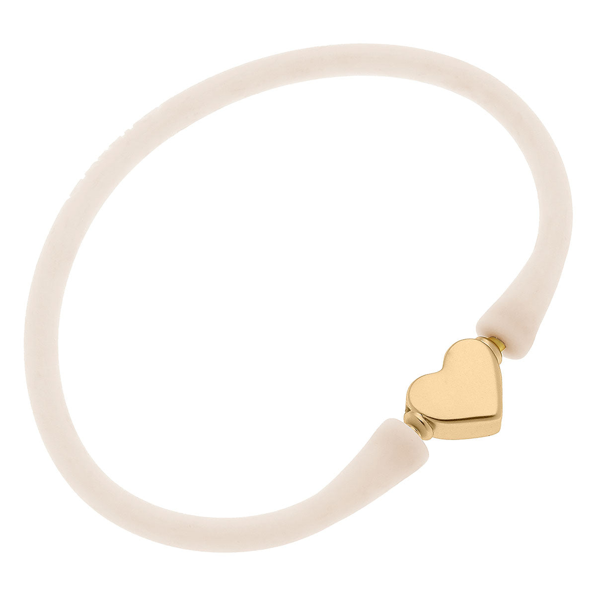 Gold heart charm with ivory silicone band bracelet